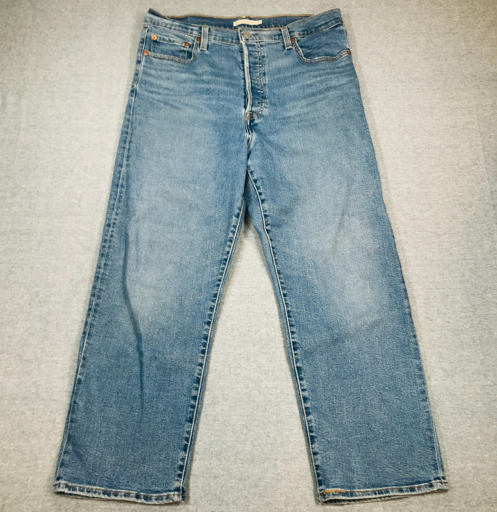 Levi's Women 32x27 Blue Jeans Ribcage Straight Ankle Button Fly Cotton Stretch A